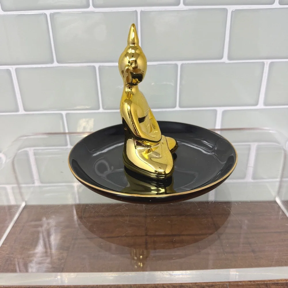 Sagebrook Home Gold Seated Buddha Ceramic Trinket Dish Catchall Ring Tray